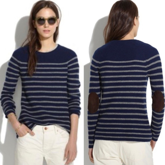 Madewell Elbow Patch Stadium Stripe Sweater Medium - Picture 1 of 7